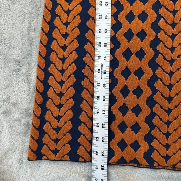 Maeve Anthropologier Navy Blue Orange Motif Knit Midi Skirt LARGE - Picture 5 of 6